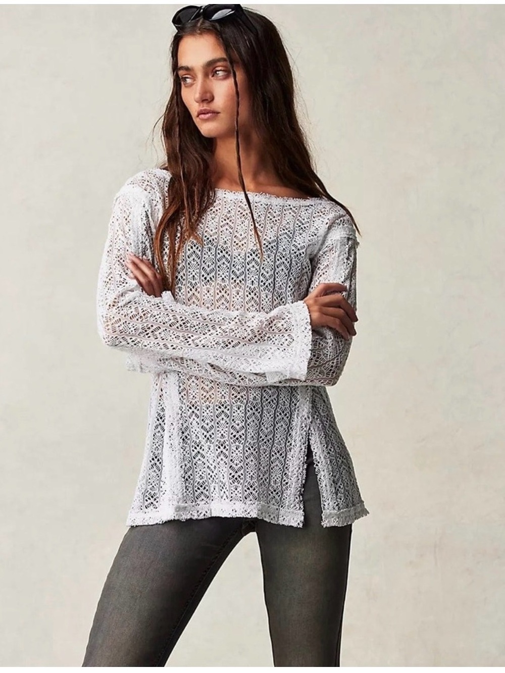Free People On The Road Twisted Lace Top Size Small Women's Ivory